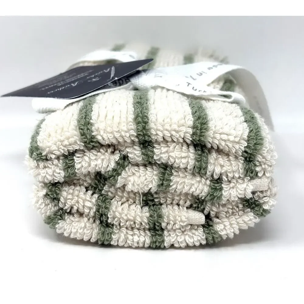 Brooks Brothers Turkish Cotton Green Stripe Fingertip Towels Fringe Tip